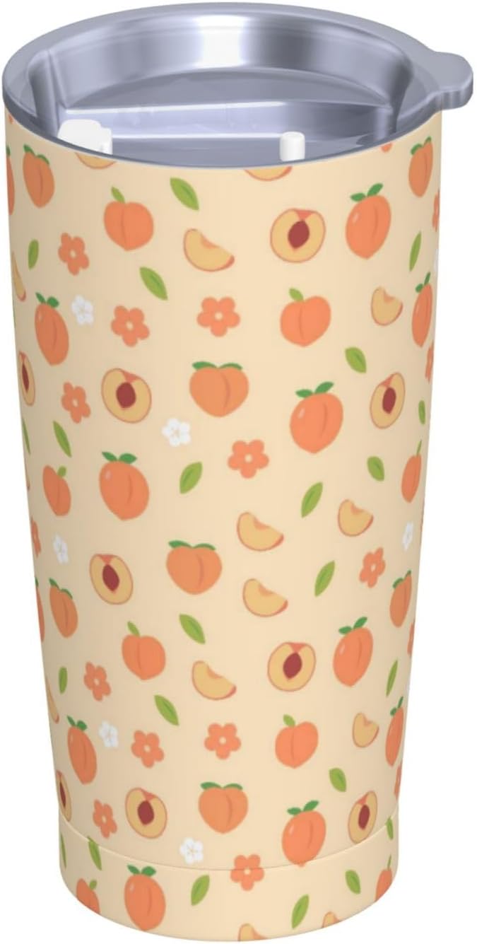 Sweet Peach 20oz Tumbler with Lid and Straw for Women, Summer Peach with Floral Insulated Tumblers Watercolor Cute Peachs Stainless Steel Tumbler Double Wall Vacuum Travel Mug Coffee Cup
