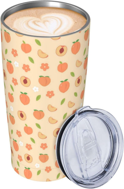 Sweet Peach 20oz Tumbler with Lid and Straw for Women, Summer Peach with Floral Insulated Tumblers Watercolor Cute Peachs Stainless Steel Tumbler Double Wall Vacuum Travel Mug Coffee Cup