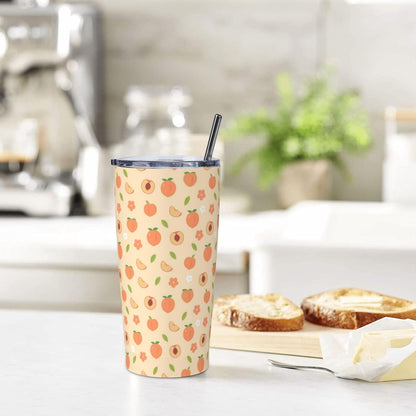 Sweet Peach 20oz Tumbler with Lid and Straw for Women, Summer Peach with Floral Insulated Tumblers Watercolor Cute Peachs Stainless Steel Tumbler Double Wall Vacuum Travel Mug Coffee Cup