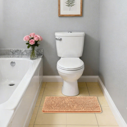 Chenille Bathroom Rug 17"x24" Peach, Non-Slip Plush Bath Mat
