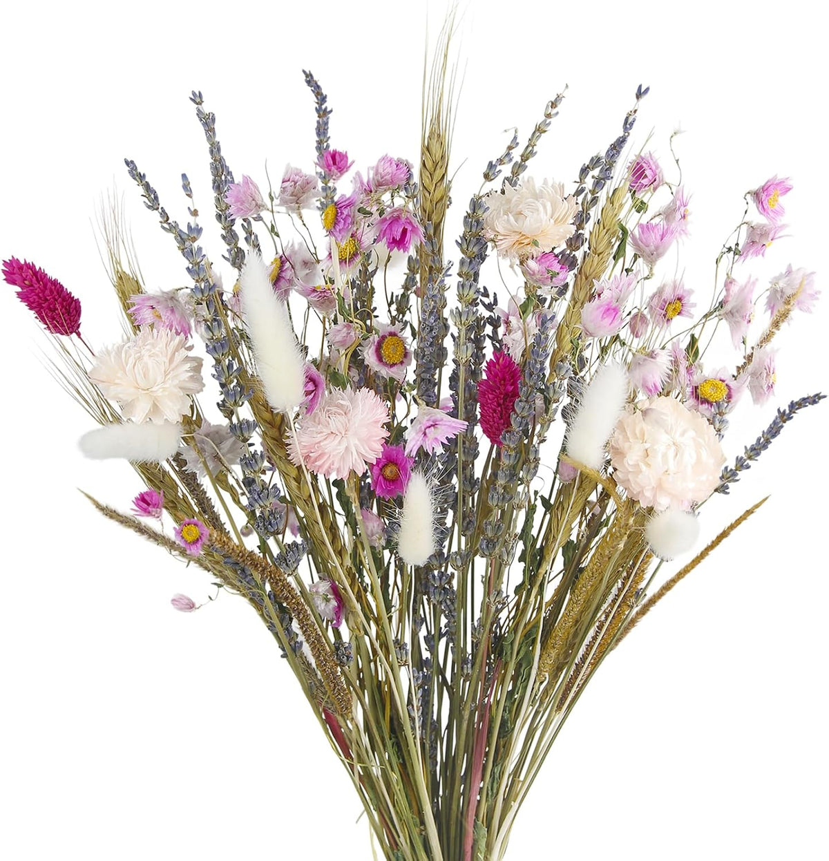 Dried Flowers Bouquet Dried Daisy Flower Natural Lavender Dry Flower Bunny Tails Pink Gerber Daisies Flowers Wheat Stalks Floral Stems Arrangements for Vase Table Centerpiece Decor Farmhouse