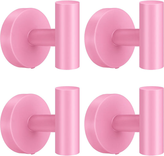 Screw Fixation Towel Hooks, Stainless Hanging Holder, Pink 4PCS