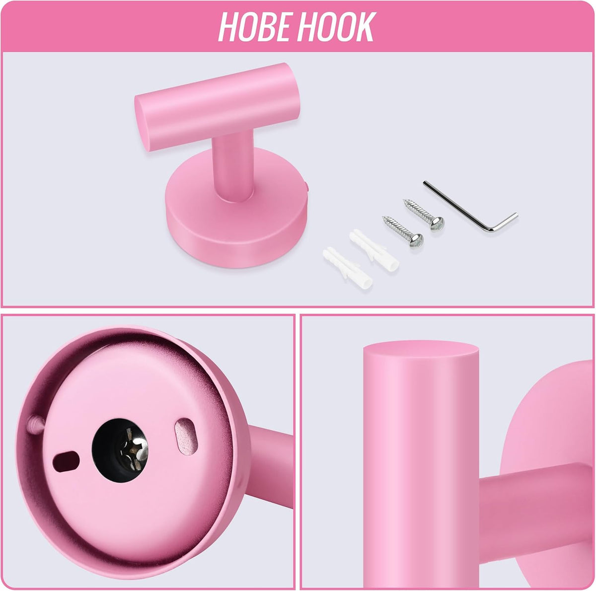 Screw Fixation Towel Hooks, Stainless Hanging Holder, Pink 4PCS