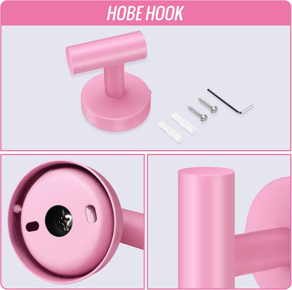 Screw Fixation Towel Hooks, Stainless Hanging Holder, Pink 4PCS