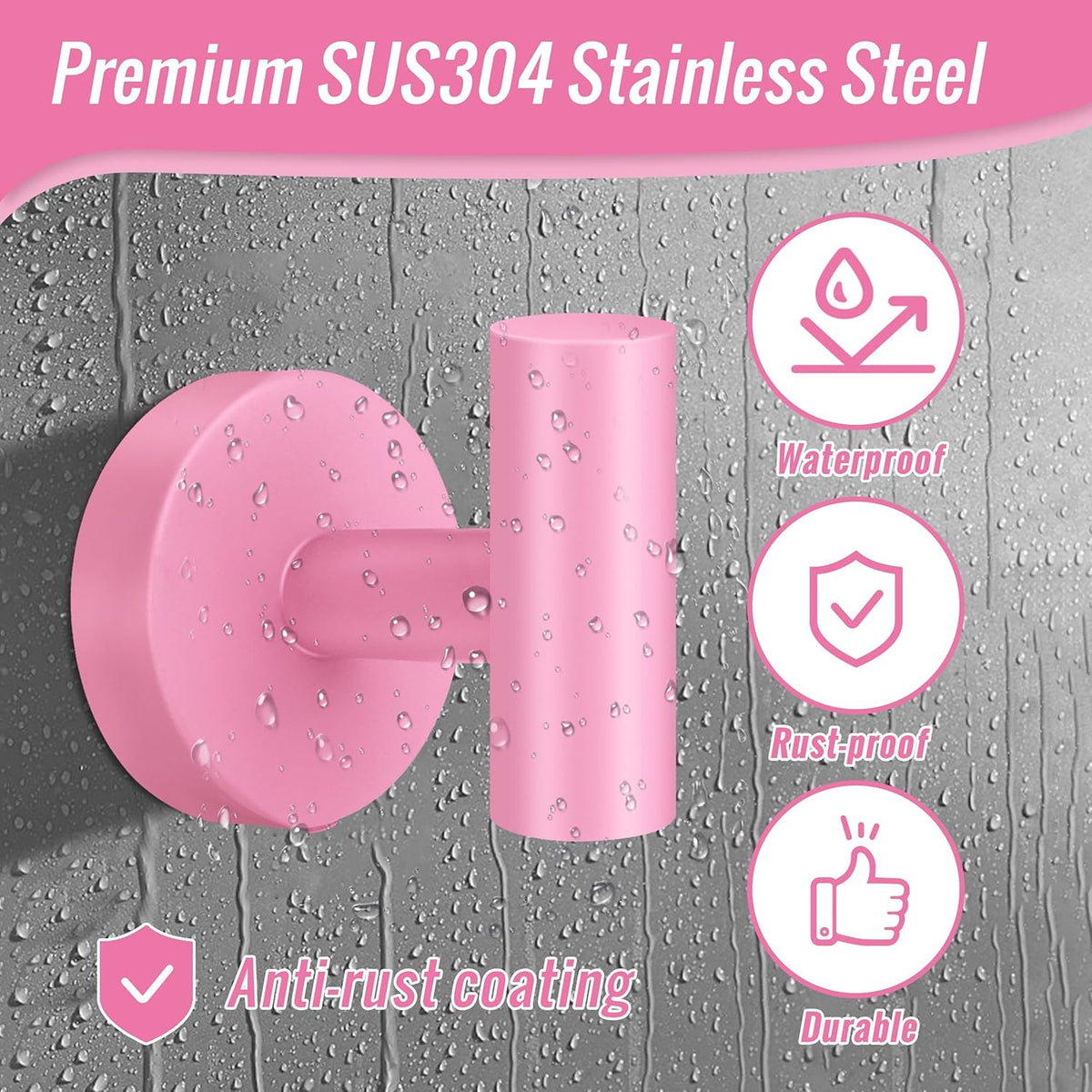 Screw Fixation Towel Hooks, Stainless Hanging Holder, Pink 4PCS