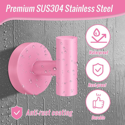 Screw Fixation Towel Hooks, Stainless Hanging Holder, Pink 4PCS
