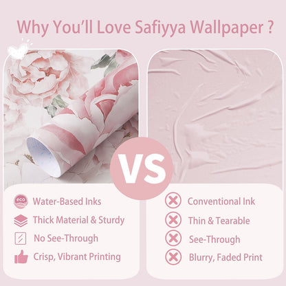 Pink Floral Wallpaper Peel and Stick Removable Self Adhesive Wall Paper for Bedroom Bathroom Flowers Contact Paper for Cabinets Walls Vinyl Rolls 78.7''x 17.3"