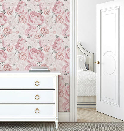 Pink Floral Wallpaper Peel and Stick Removable Self Adhesive Wall Paper for Bedroom Bathroom Flowers Contact Paper for Cabinets Walls Vinyl Rolls 78.7''x 17.3"
