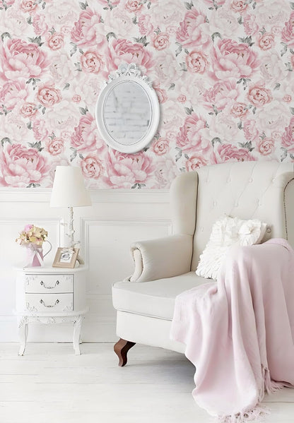 Pink Floral Wallpaper Peel and Stick Removable Self Adhesive Wall Paper for Bedroom Bathroom Flowers Contact Paper for Cabinets Walls Vinyl Rolls 78.7''x 17.3"