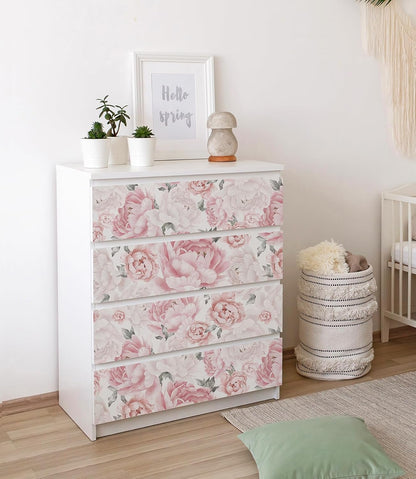 Pink Floral Wallpaper Peel and Stick Removable Self Adhesive Wall Paper for Bedroom Bathroom Flowers Contact Paper for Cabinets Walls Vinyl Rolls 78.7''x 17.3"
