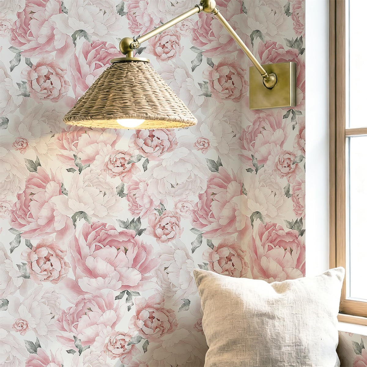 Pink Floral Wallpaper Peel and Stick Removable Self Adhesive Wall Paper for Bedroom Bathroom Flowers Contact Paper for Cabinets Walls Vinyl Rolls 78.7''x 17.3"