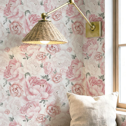 Pink Floral Wallpaper Peel and Stick Removable Self Adhesive Wall Paper for Bedroom Bathroom Flowers Contact Paper for Cabinets Walls Vinyl Rolls 78.7''x 17.3"