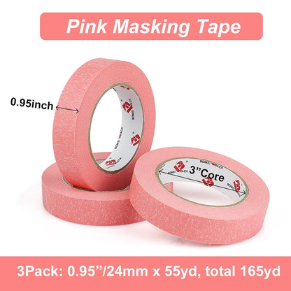 Pink Painters Tape 0.94-Inches x 55 Yards (3-Pack), Painters Masking Tape Bulk - Sharp Edge Line Technology, Produces Sharp Lines | Residue-Free and Artisan Grade Wall Trim Tape