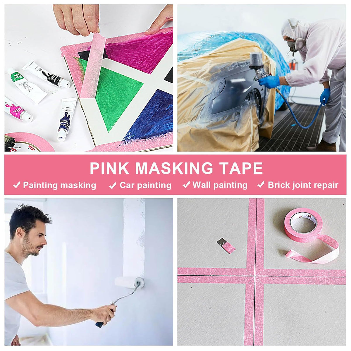Pink Painters Tape 0.94-Inches x 55 Yards (3-Pack), Painters Masking Tape Bulk - Sharp Edge Line Technology, Produces Sharp Lines | Residue-Free and Artisan Grade Wall Trim Tape