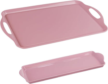 Calypso Basics 2pc Melamine Tray Set, Rectangular Serving/Ottoman Tray with Handles and Matching Small Tidbit Tray, Food Safe/BPA Free, Pink