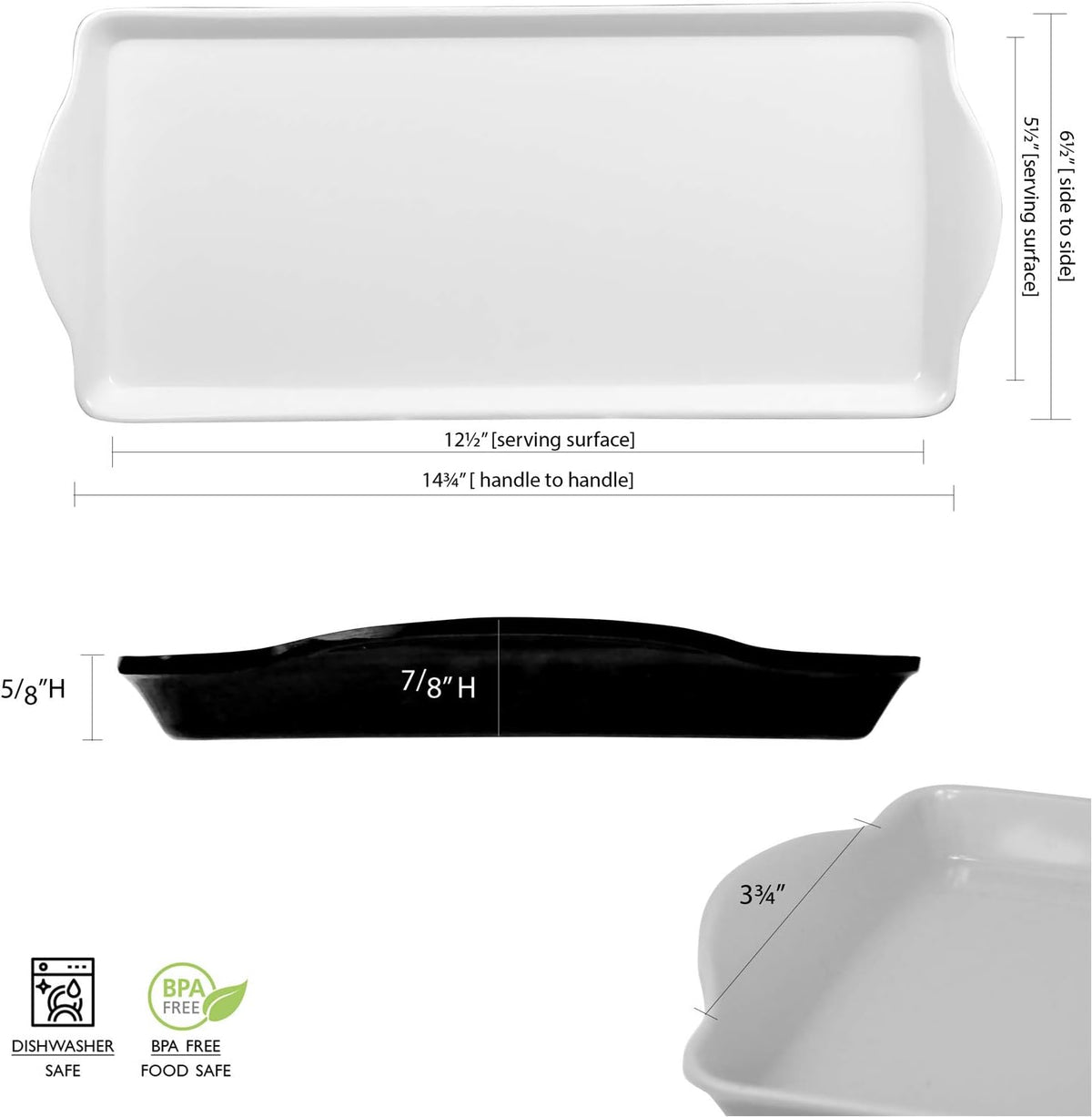 Calypso Basics 2pc Melamine Tray Set, Rectangular Serving/Ottoman Tray with Handles and Matching Small Tidbit Tray, Food Safe/BPA Free, Pink