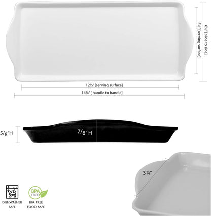 Calypso Basics 2pc Melamine Tray Set, Rectangular Serving/Ottoman Tray with Handles and Matching Small Tidbit Tray, Food Safe/BPA Free, Pink