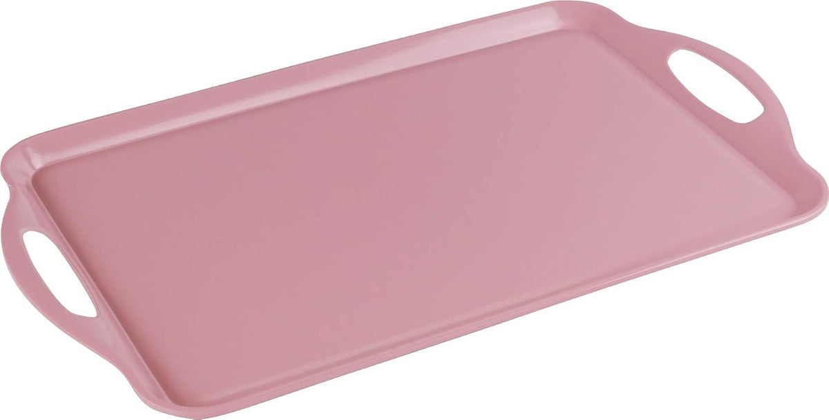 Calypso Basics 2pc Melamine Tray Set, Rectangular Serving/Ottoman Tray with Handles and Matching Small Tidbit Tray, Food Safe/BPA Free, Pink