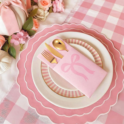 60 Pcs Pink Bow Napkins Disposable Linen with Flatware Pocket