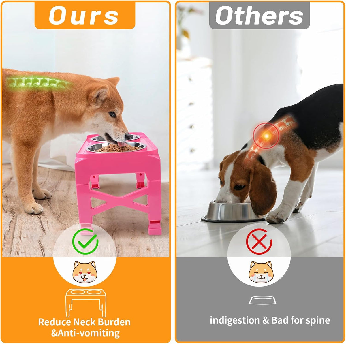 Elevated Dog Bowls with 2 Stainless Steel Dog Food and Water Bowls+Pet Food Scoop Raised Bowl Adjusts to 5 Heights (3.15",8.66",9.84",11.02", 12.2") for Small Medium and Large Dogs Cats (Pink)