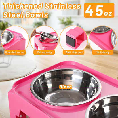 Elevated Dog Bowls with 2 Stainless Steel Dog Food and Water Bowls+Pet Food Scoop Raised Bowl Adjusts to 5 Heights (3.15",8.66",9.84",11.02", 12.2") for Small Medium and Large Dogs Cats (Pink)