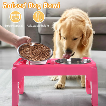Elevated Dog Bowls with 2 Stainless Steel Dog Food and Water Bowls+Pet Food Scoop Raised Bowl Adjusts to 5 Heights (3.15",8.66",9.84",11.02", 12.2") for Small Medium and Large Dogs Cats (Pink)