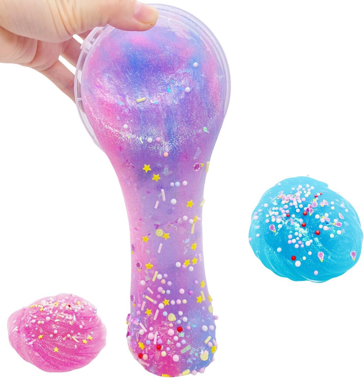 Big Bucket Premade Blue and Pink Galaxy Slime, Stretchy Non-Sticky, Sensory and Tactile Stimulation, Educational Game, Idea Stocking Stuffers Birthday Gifts Party Favors for Boys and Girls