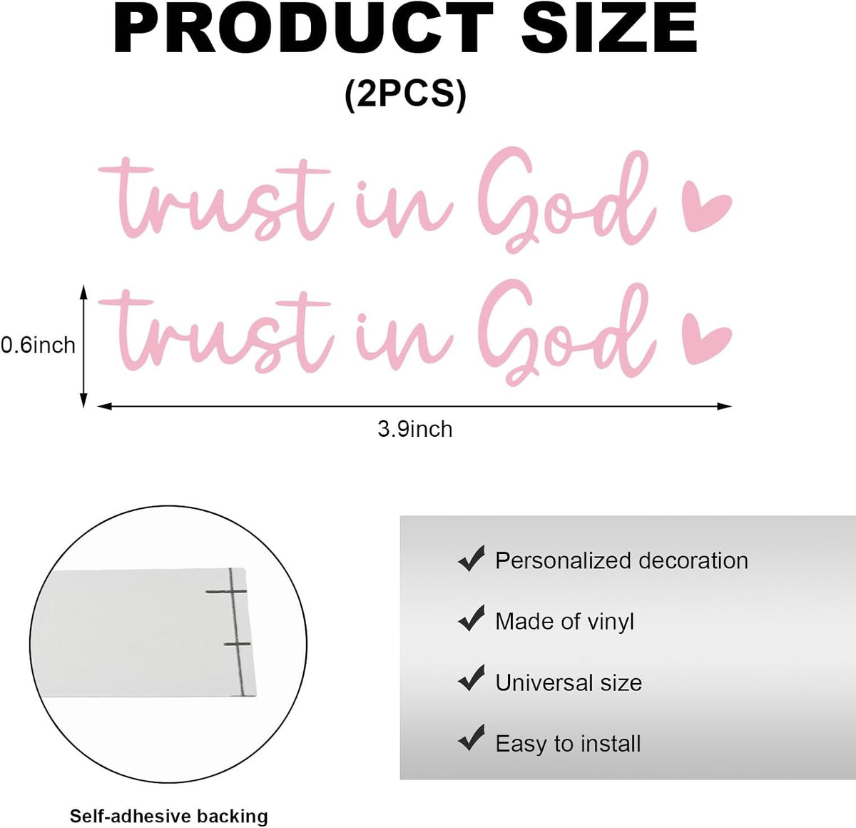 2 PCS Trust in God Rearview Mirror Decals, Automotive Vinyl Rear View Mirror Decorative Stickers, Waterproof Trust in God Stickers for Car Truck Laptop, Car Accessories (Pink)