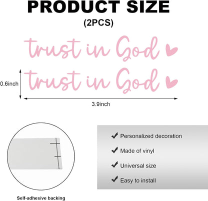 2 PCS Trust in God Rearview Mirror Decals, Automotive Vinyl Rear View Mirror Decorative Stickers, Waterproof Trust in God Stickers for Car Truck Laptop, Car Accessories (Pink)