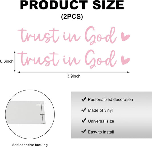 2 PCS Trust in God Rearview Mirror Decals, Automotive Vinyl Rear View Mirror Decorative Stickers, Waterproof Trust in God Stickers for Car Truck Laptop, Car Accessories (Pink)