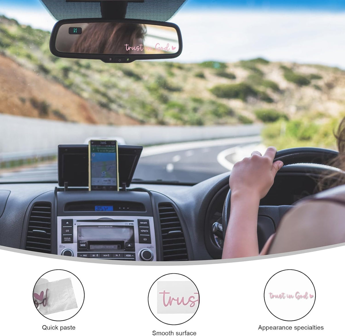 2 PCS Trust in God Rearview Mirror Decals, Automotive Vinyl Rear View Mirror Decorative Stickers, Waterproof Trust in God Stickers for Car Truck Laptop, Car Accessories (Pink)