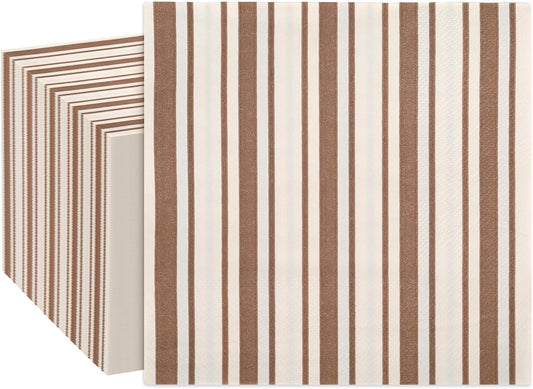 JarThenaAMCS 100Pcs Brown Stripe Paper Napkin Disposable Luncheon Napkins Dinner Hand Napkins for Birthday Baby Shower Wedding Party Supplies Table Decor