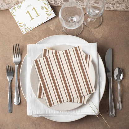 JarThenaAMCS 100Pcs Brown Stripe Paper Napkin Disposable Luncheon Napkins Dinner Hand Napkins for Birthday Baby Shower Wedding Party Supplies Table Decor