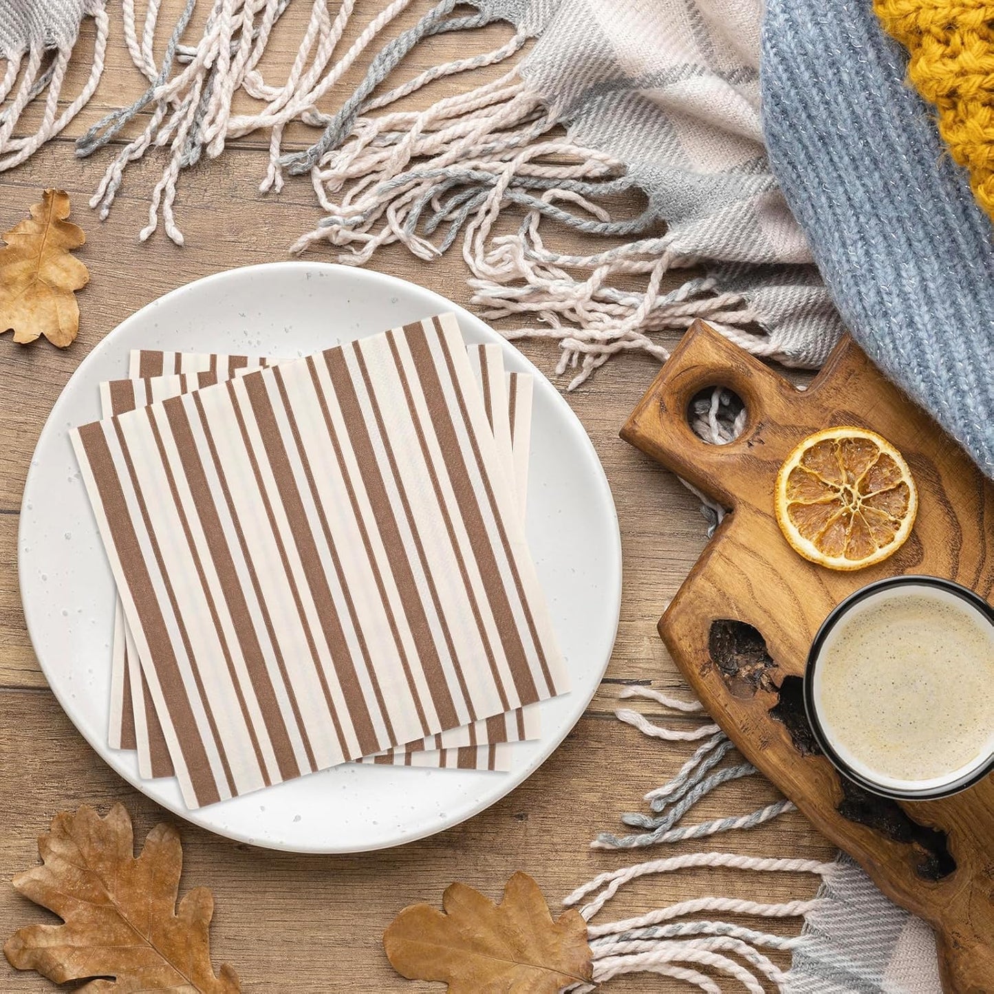 JarThenaAMCS 100Pcs Brown Stripe Paper Napkin Disposable Luncheon Napkins Dinner Hand Napkins for Birthday Baby Shower Wedding Party Supplies Table Decor