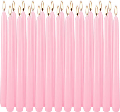 24 Pack Pink Taper Candles, 7-8 Hours Burn Time, Unscented, Smokeless and Dripless, 0.75 x 10 Inch Dinner Candle Set for Valentine's Day,Household, Wedding, Party and Home Décor Candlesticks