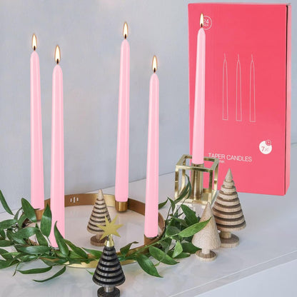 24 Pack Pink Taper Candles, 7-8 Hours Burn Time, Unscented, Smokeless and Dripless, 0.75 x 10 Inch Dinner Candle Set for Valentine's Day,Household, Wedding, Party and Home Décor Candlesticks