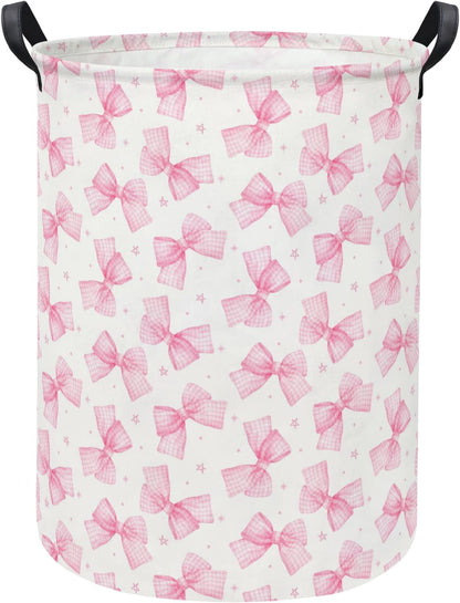 Baby Laundry Hamper kids laundry Basket Waterproof Storage Bin for Bedroom Clothes Organizer Basket Woodland Animals Room Décor(Pink Bowknot)