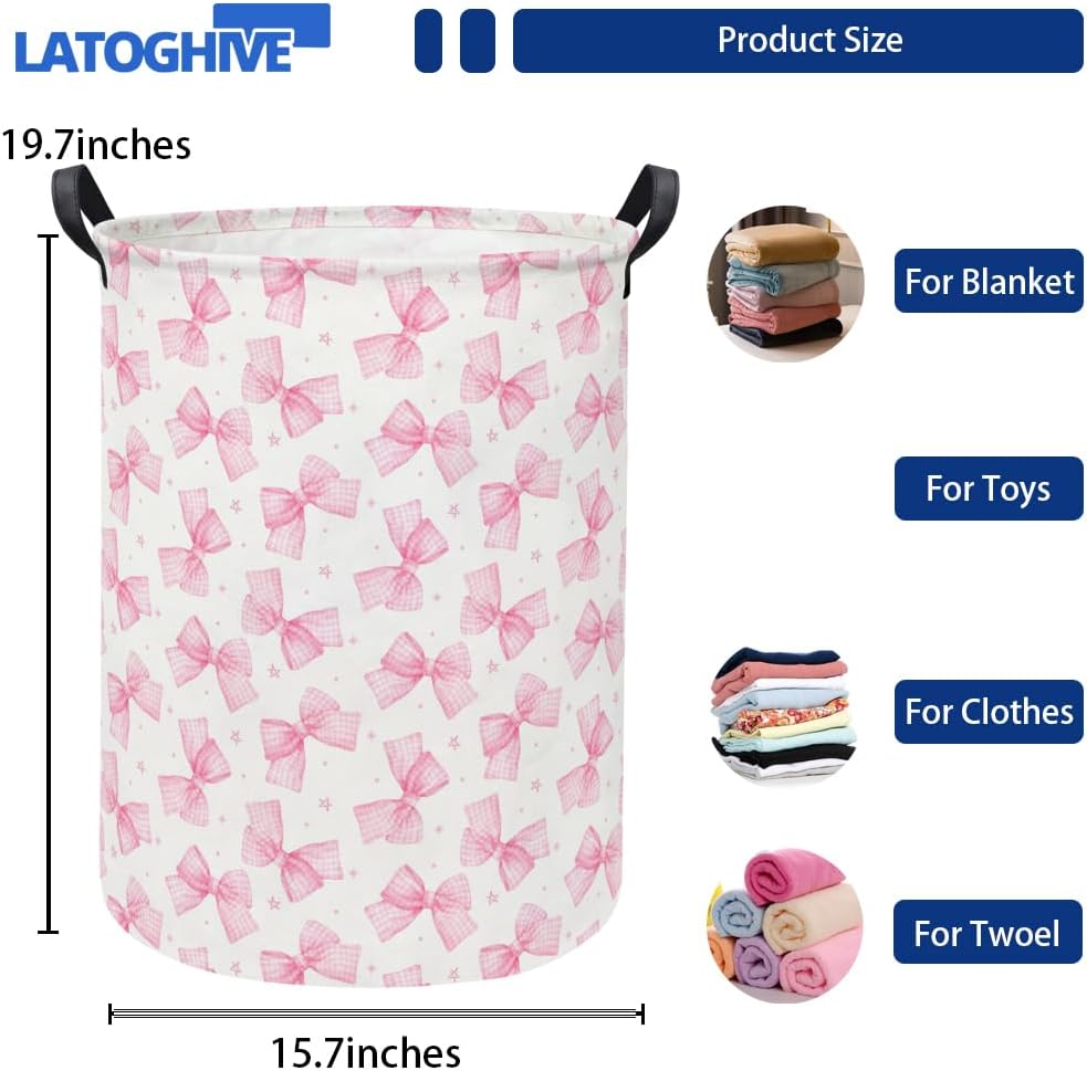 Baby Laundry Hamper kids laundry Basket Waterproof Storage Bin for Bedroom Clothes Organizer Basket Woodland Animals Room Décor(Pink Bowknot)