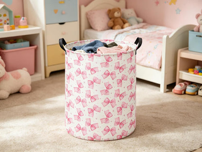 Baby Laundry Hamper kids laundry Basket Waterproof Storage Bin for Bedroom Clothes Organizer Basket Woodland Animals Room Décor(Pink Bowknot)