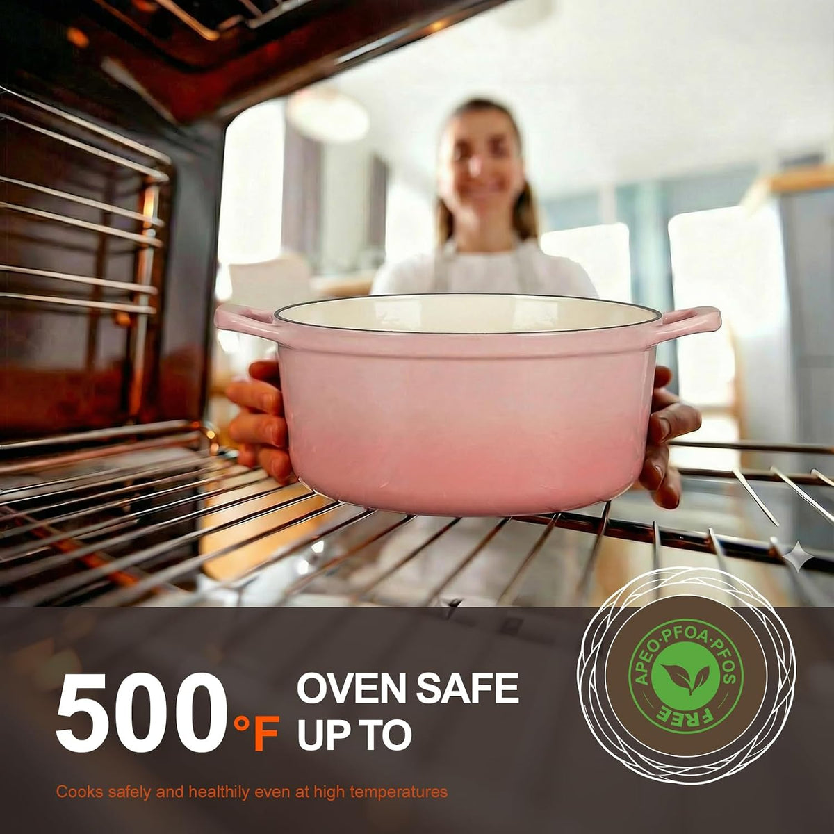 Enameled Cast Iron Dutch Oven - 5.5QT Pot with Lid Cookbook, Pink