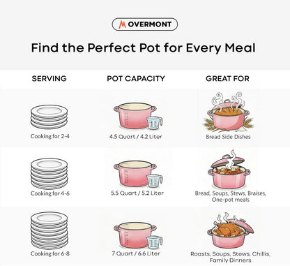 Enameled Cast Iron Dutch Oven - 5.5QT Pot with Lid Cookbook, Pink