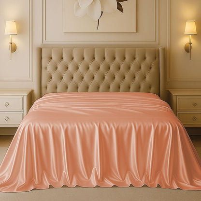 Mulberry Silk 1-PC Flat Sheet Only - Luxury Ultra Soft Breathable, Full (81x96) Size, Peach Color