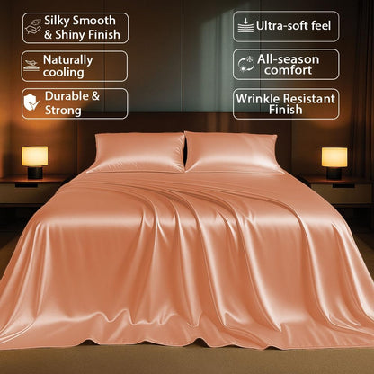 Mulberry Silk 1-PC Flat Sheet Only - Luxury Ultra Soft Breathable, Full (81x96) Size, Peach Color