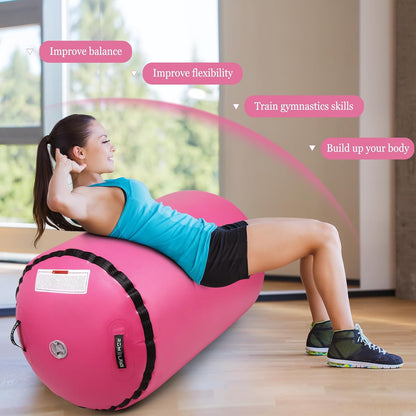 Air Roller Tumbling Barrel Back Somersault Backbend Trainer for Inflatable Gymnastics Springboard Cheerleading Equipment, with Electric Pump for Yoga Cheerleading Home Gym Use