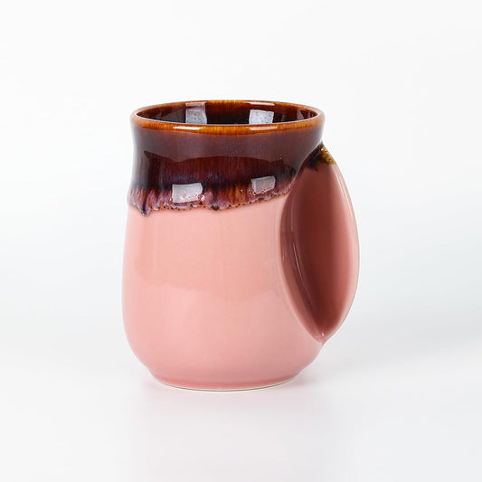 Porcelain 18oz Novelty Right-handed Handwarmer Mug, Coffee Mug, Tea Mug for family friends and couple - Pink