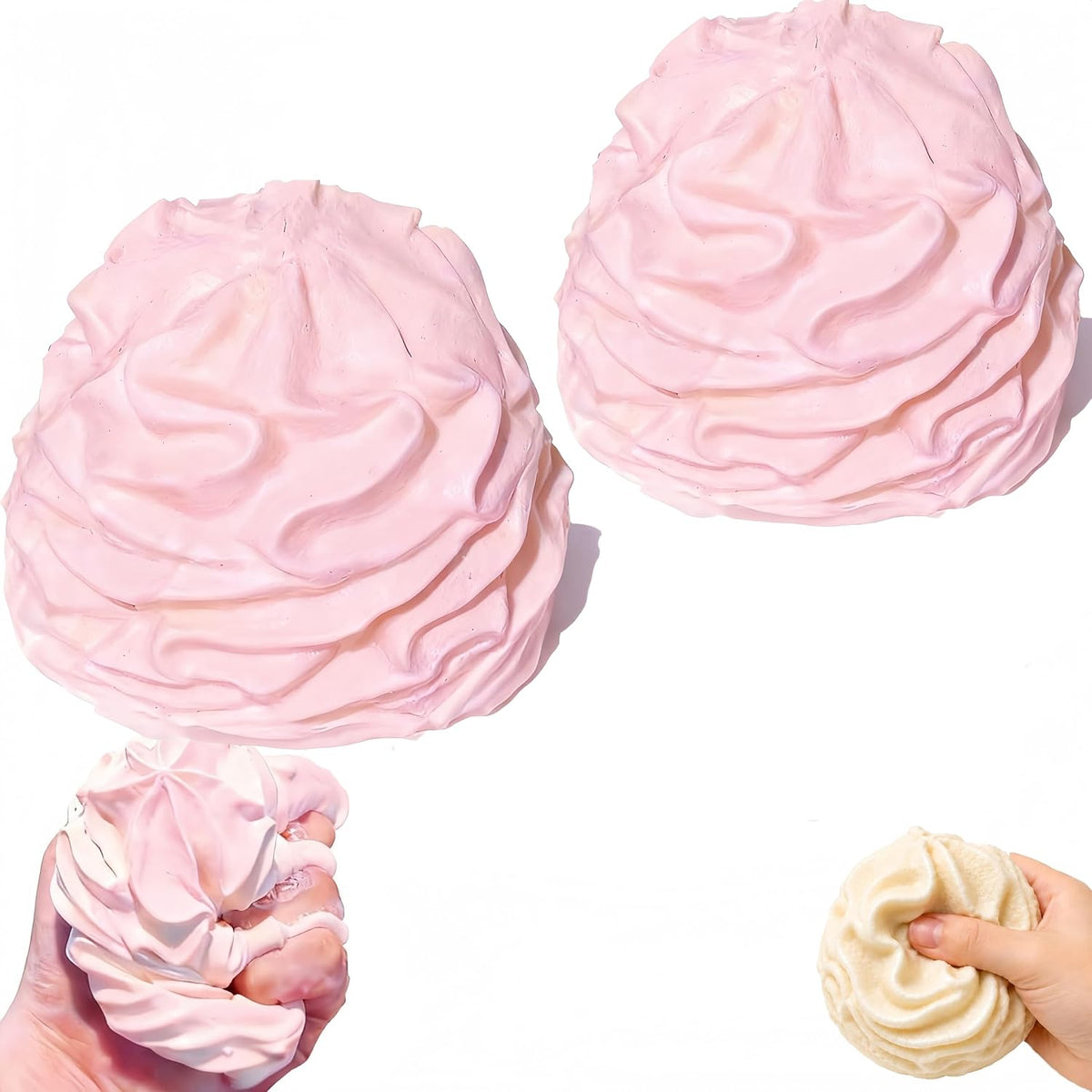 Squishy Cream Roll Stress Relief Toy, Soft and Squeezable Fidget Ball for Home and Office Use (Pink, 2pcs)