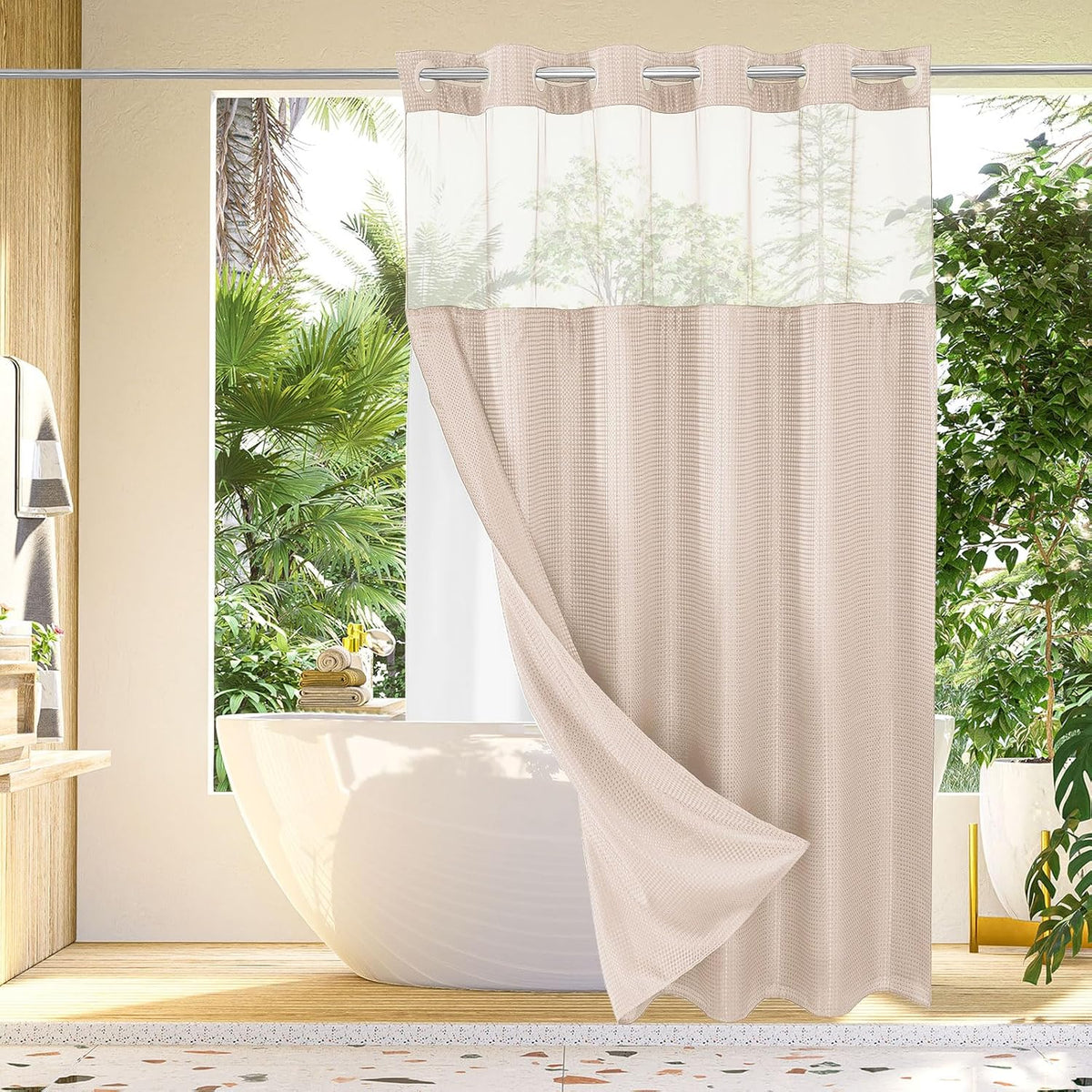 No Hook Cloth Blush Pink Shower Curtain with Liner, 72x80