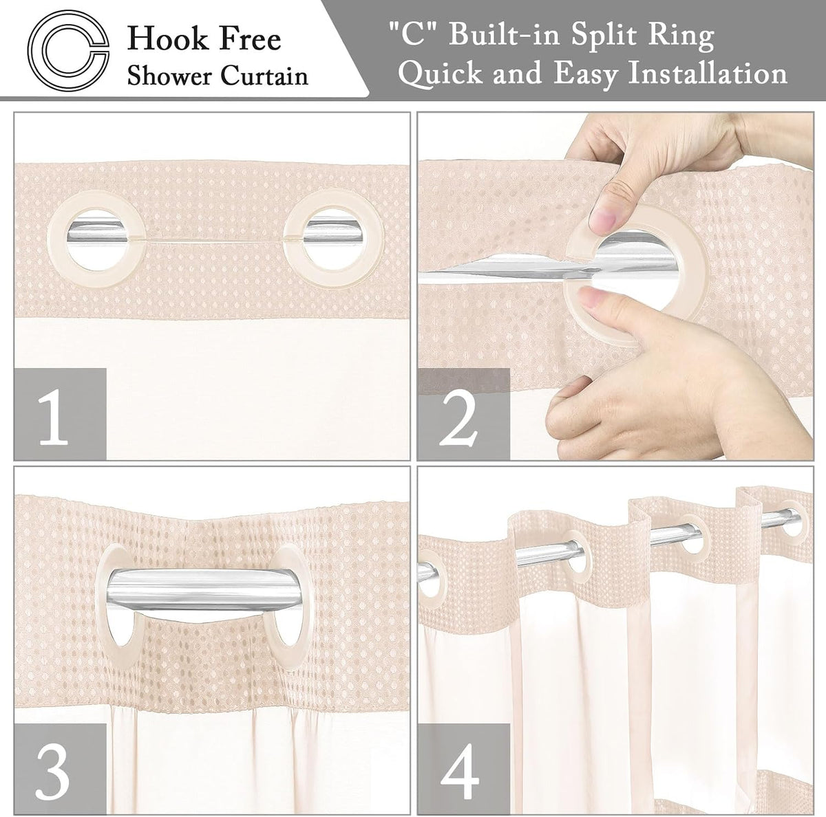 No Hook Cloth Blush Pink Shower Curtain with Liner, 72x80