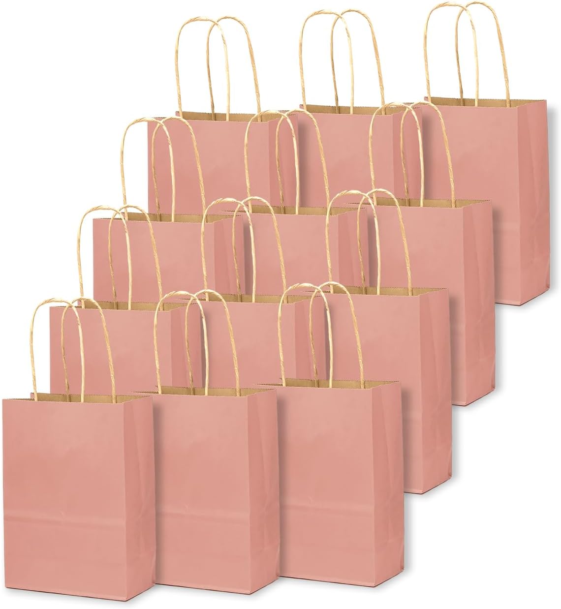 24 Pcs Bright Pink Mini Paper Gift Bags with Handles 6"x4.5"x2.5" Small Brown Kraft Party Favor Bags Treat Bags Multiple Uses (Mini size)