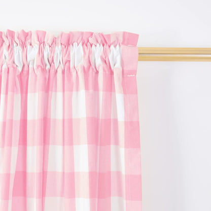 3 Pc Cotton Classic Country Farmhouse Kitchen Window Curtain -Pink & White Buffalo Check Tier & Valance Set, 54" x 18" / 27" x 36"